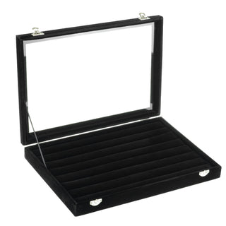 Velvet Covered Glass Top Ring Tray